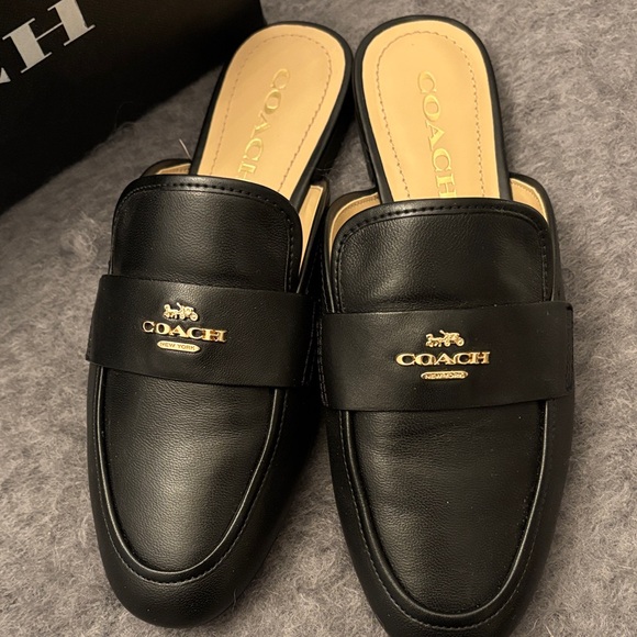 Coach Black Leather Slip-On Loafers - Picture 2 of 5